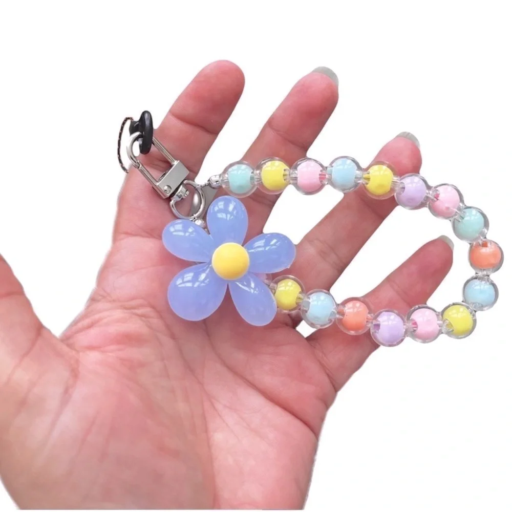 Colorful Pastel Beaded Flower Wrist Phone Lanyard Bracelet Keychain NWT